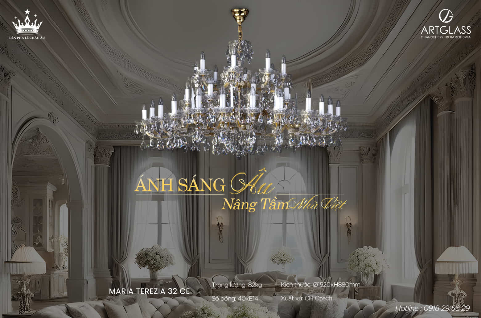 Đèn Chùm Pha Lê MARIA THERESA 32 – Uy Nghi Hoàng Gia Trong Từng Ánh Sáng