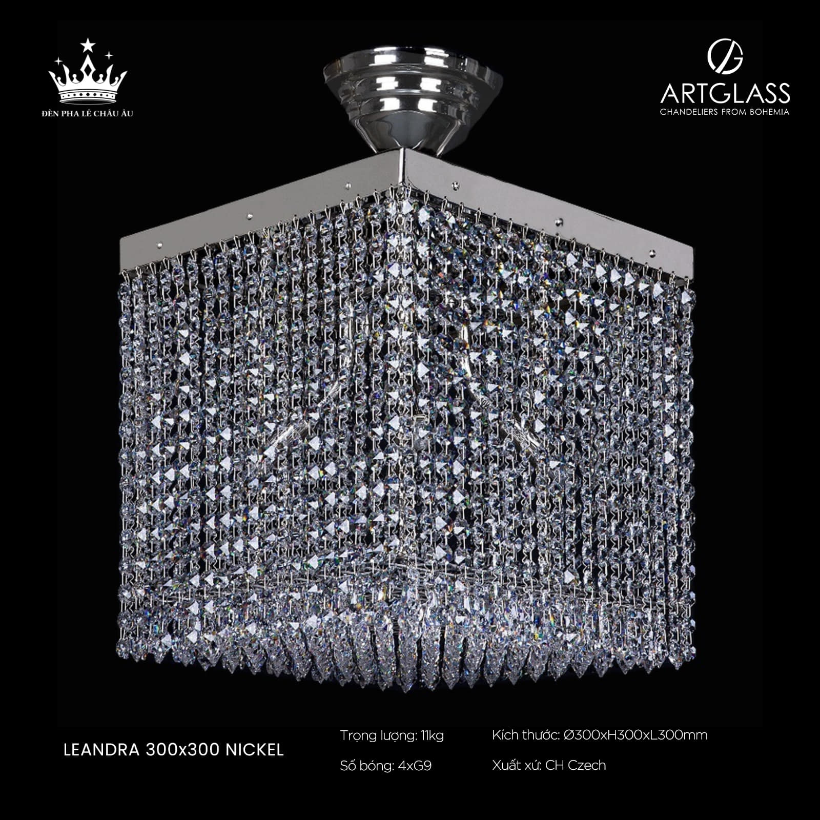 Đèn trang trí phòng khách hiện đại LEANDRA 300x300 NICKEL