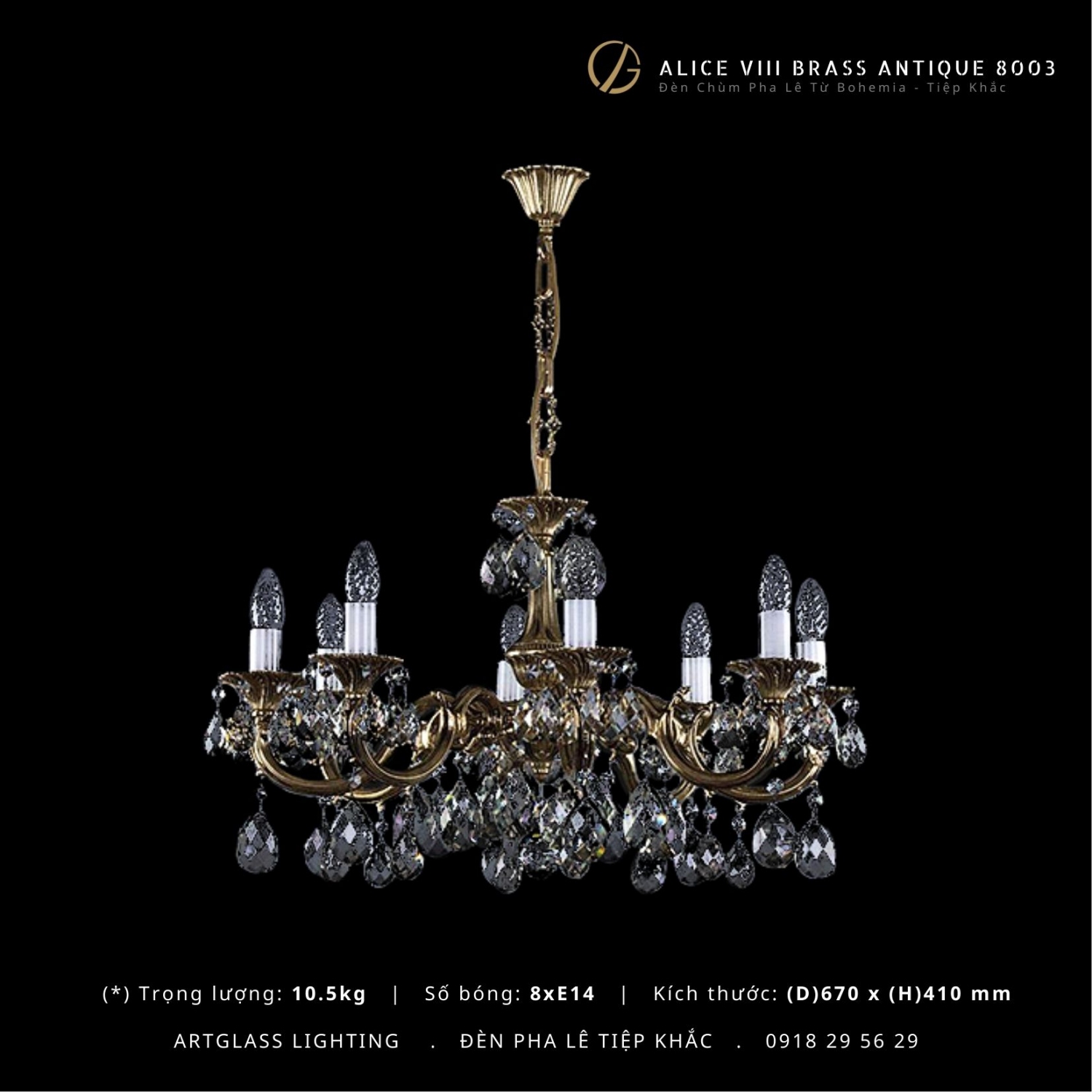Đèn Đồng Pha Lê ALICE VIII BRASS ANTIQUE 8003